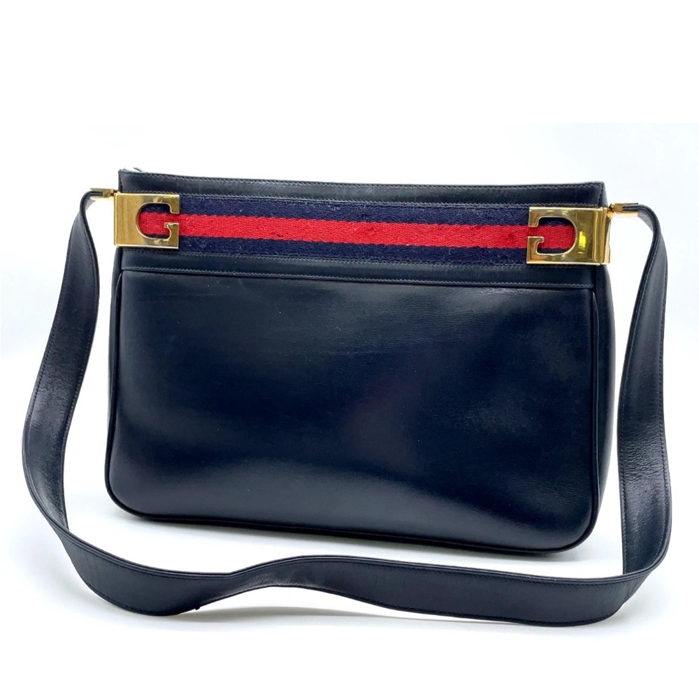 X SOLD X Auth Gucci Sherry Line Leather Navy Shoulder Bag W/Dustbag - Picture 4 of 16